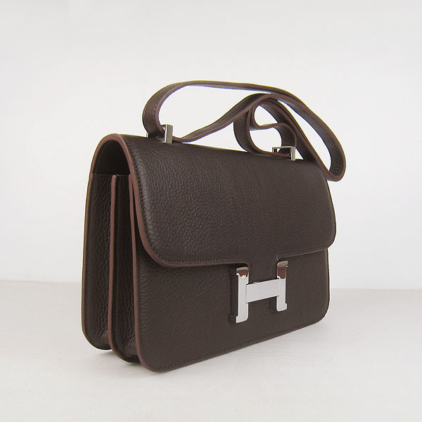 7A Hermes Constance Togo Leather Single Bag Dark Coffee Silver Hardware H020 - Click Image to Close